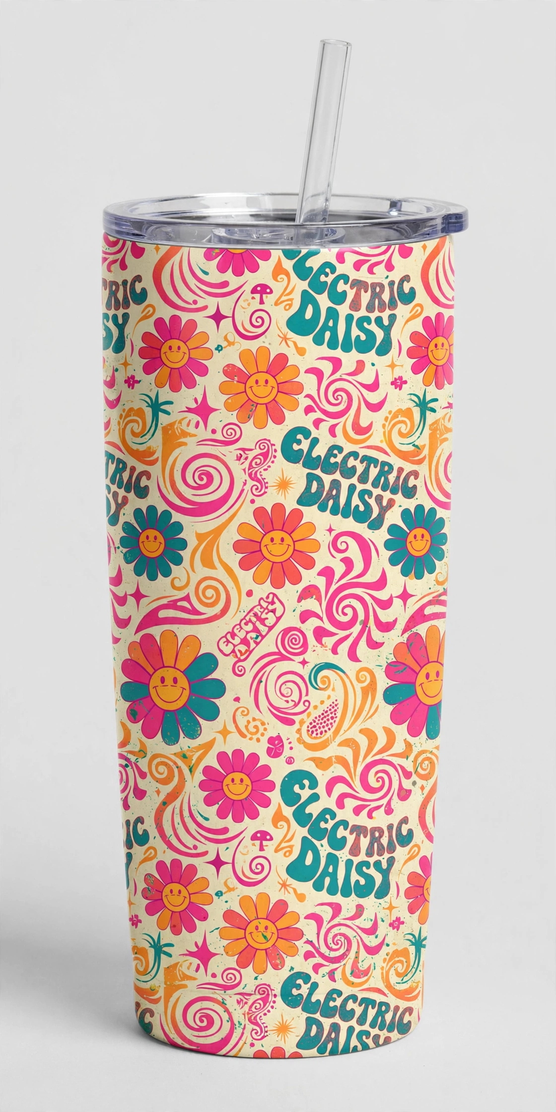 Electric Daisy 20oz skinny tumbler with clear lid